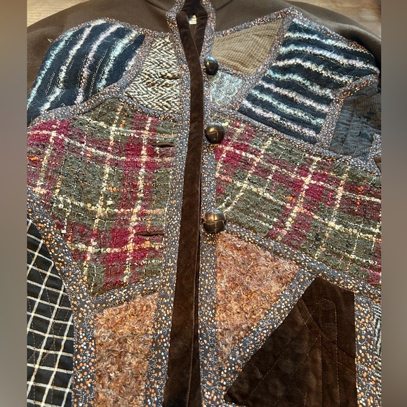 Koos Van Den Akker Vintage Patchwork Coat Wool Sz 10 Brown Floral Boho 70’s - Picture 8 of 16